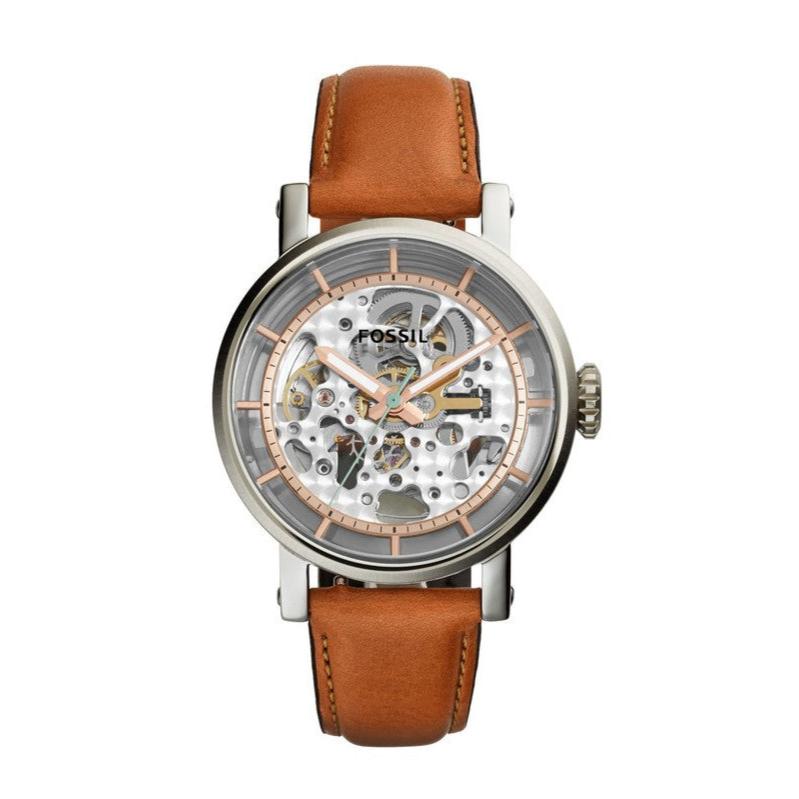 Fossil Boyfriend Automatic Skeleton Silver Dial Brown Leather Strap Watch for Women - ME3109 Buy Now By Fossil