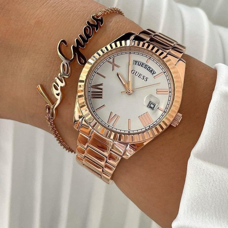 Guess Luna White Dial Rose Gold Steel Strap Watch for Women - GW0308L3 Buy Now By Guess