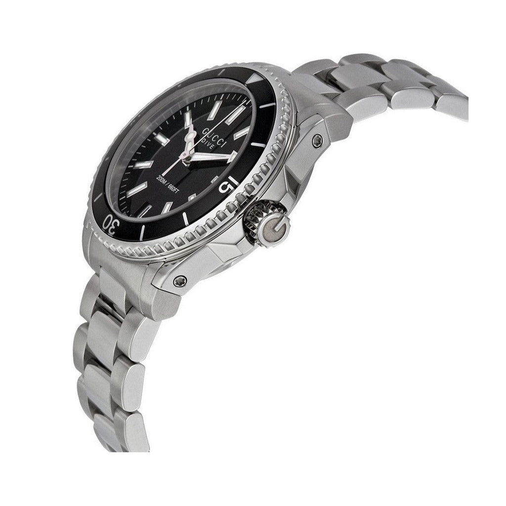 Gucci Dive Black Dial Silver Steel Strap Watch For Women - YA136403 Buy Now By Gucci