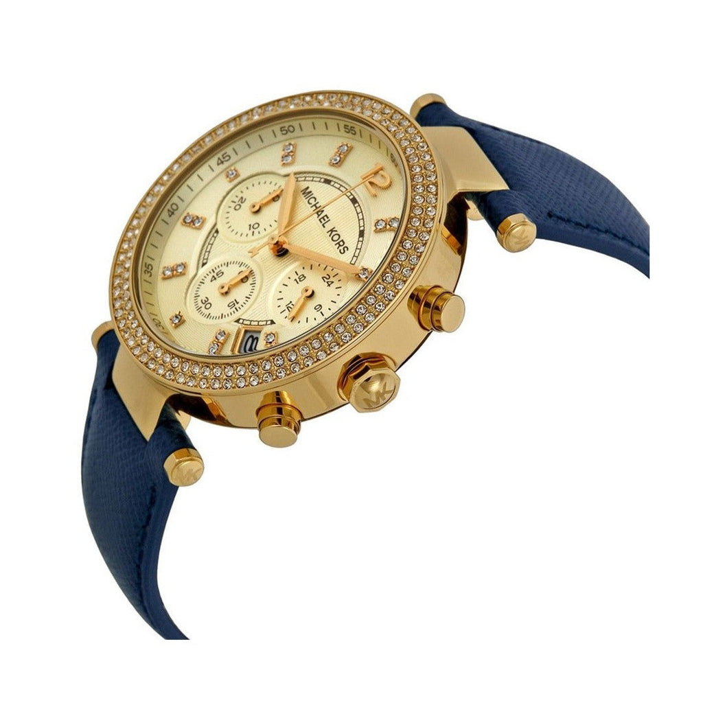 Michael Kors Parker Gold Dial Blue Leather Strap Watch for Women - MK2280 Buy Now By Michael Kors