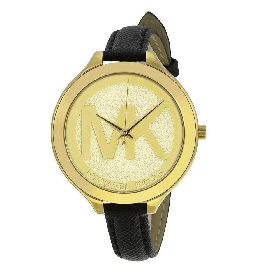 Michael Kors Slim Runway Quartz Gold Dial Black Leather Strap Watch For Women - MK2392 Buy Now By Michael Kors