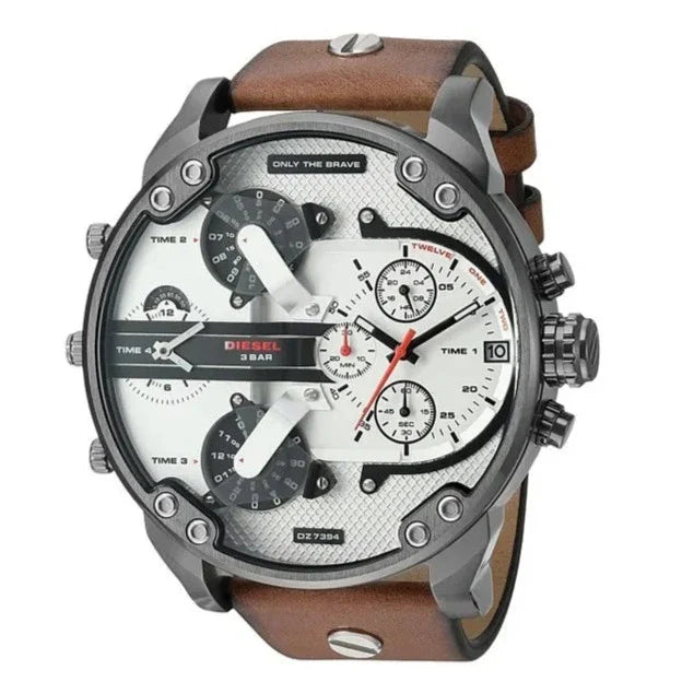 Diesel Mr. Daddy 2.0 Chronograph Silver Dial Brown Leather Strap Watch For Men - DZ7394 Buy Now By Diesel