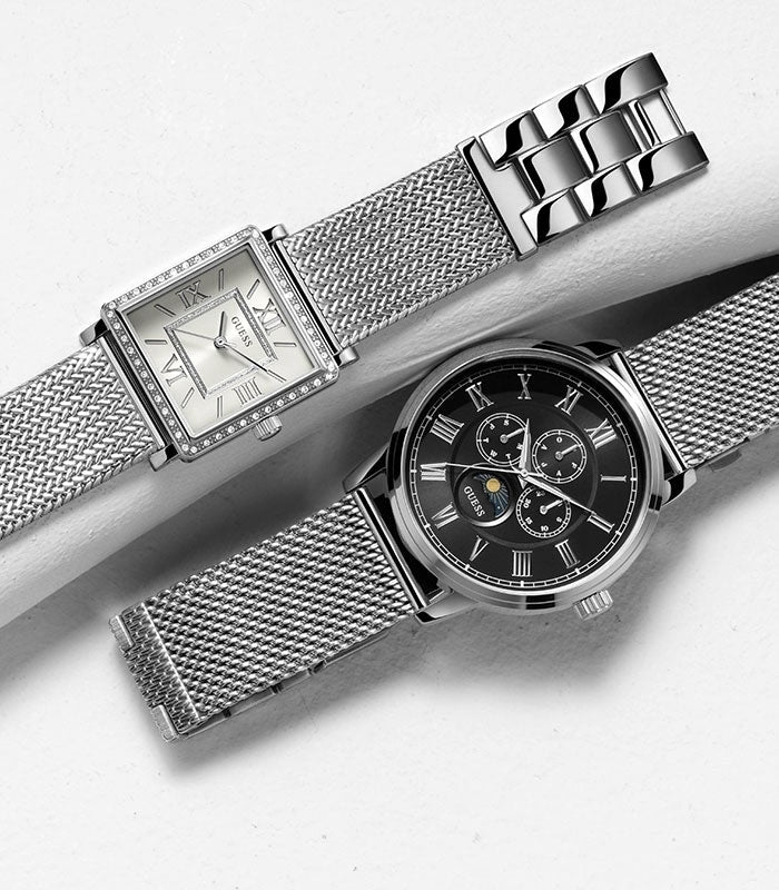 Guess Delancey Black Dial Silver Mesh Bracelet Watch for Men - W0871G1 Buy Now By Guess