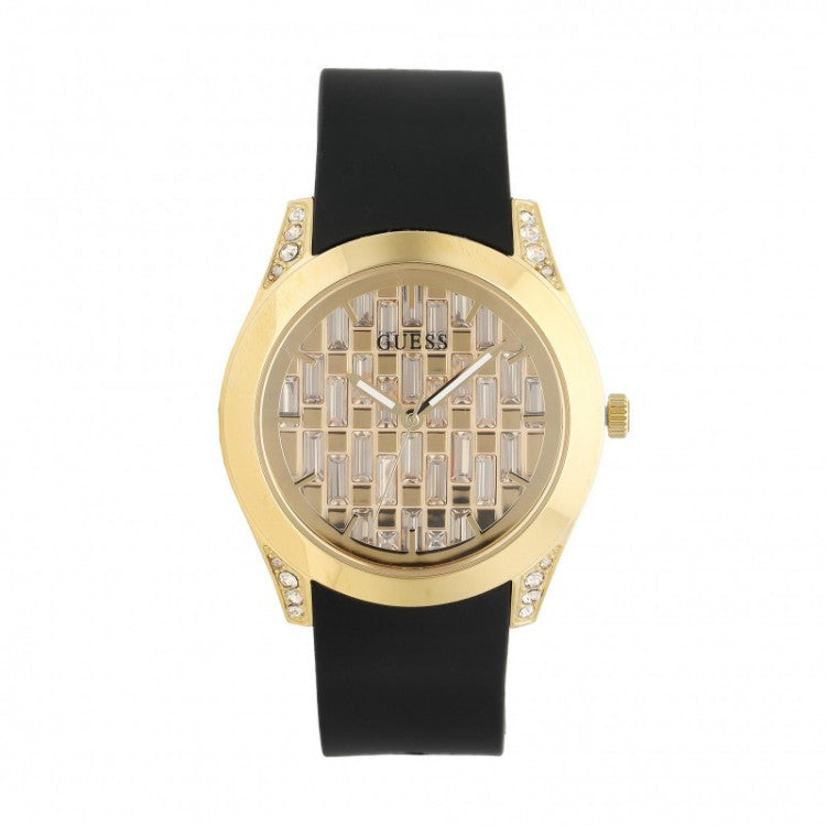 Guess Clarity Gold Dial Black Silicone Strap Watch for Women - GW0109L1 Buy Now By Guess