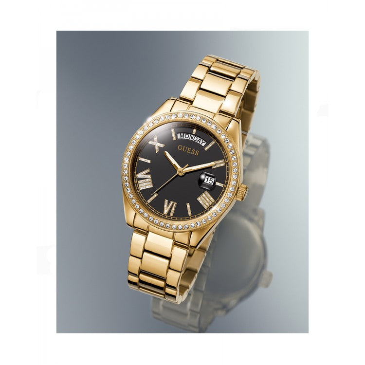 Guess Luna Diamonds Black Dial Gold Steel Strap Watch for Women - GW0307L2 Buy Now By Guess