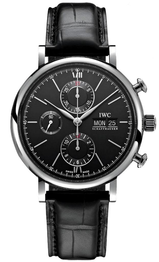 IWC Portofino Chronograph Black Dial Black Leather Strap Watch for Men - IW391029 Buy Now By IWC