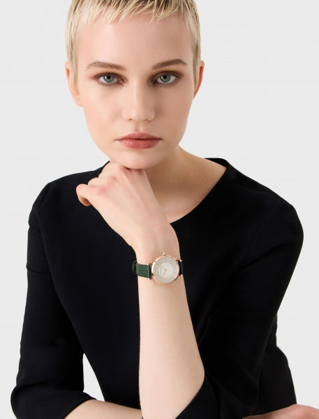 Emporio Armani Pro Planet Analog Silver Dial Green Leather Strap Watch For Women - AR11517 Buy Now By Emporio Armani