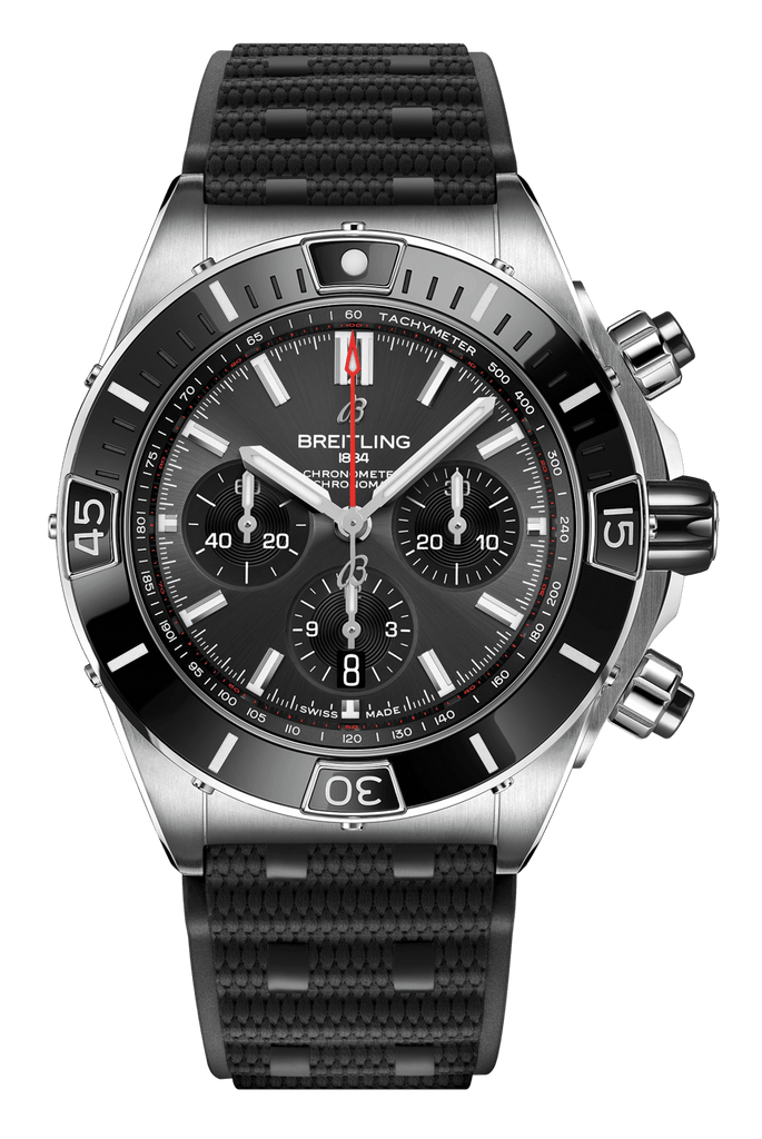 Breitling Super Chronomat B01 44 Black Dial Black Rubber Strap Watch for Men - AB0136251B2S1 Buy Now By Breitling