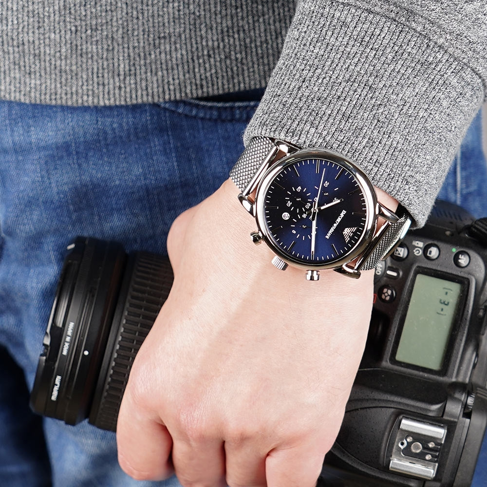 Emporio Armani Luigi Chronograph Blue Dial Silver Mesh Bracelet Watch For Men - AR80038 Buy Now By Emporio Armani