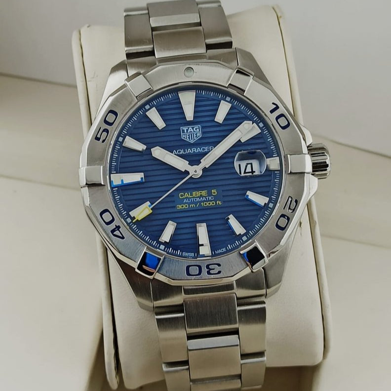 Tag Heuer Aquaracer Calibre 5 Automatic Blue Dial Silver Steel Strap Watch for Men - WAY2012.BA0927 Buy Now By Tag Heuer