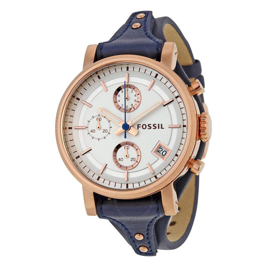 Fossil Original Boyfriend Chronograph White Dial Navy Blue Leather Strap Watch for Women - ES3838 Buy Now By Fossil
