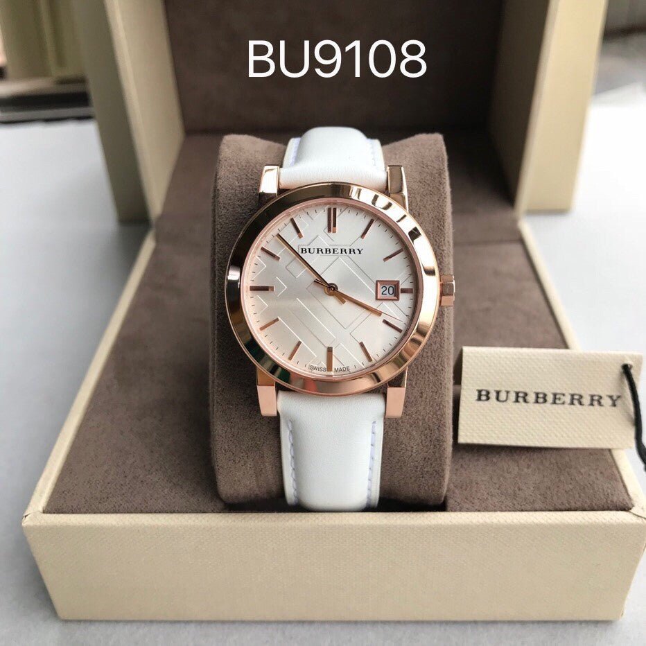 Burberry The City White Dial White Leather Strap Watch for Women - BU9108 Buy Now By Burberry