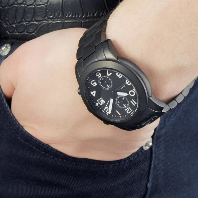 Marc Jacobs Larry Chronograph Black Dial Black Steel Strap Watch for Men - MBM5032 Buy Now By Marc Jacobs