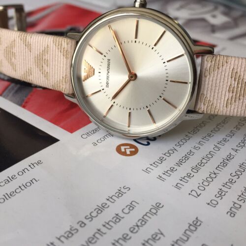 Emporio Armani Gianni T Bar Quartz Silver Dial Beige Leather Strap Watch For Women - AR80007 Buy Now By Emporio Armani