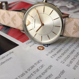 Emporio Armani Gianni T Bar Quartz Silver Dial Beige Leather Strap Watch For Women - AR80007 Buy Now By Emporio Armani