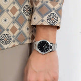 Daniel Wellington Iconic Link Black Dial Silver Steel Strap Watch for Women - DW00100204