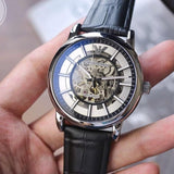Emporio Armani Luigi Silver Skeleton Dial Black Leather Strap Watch For Men - AR1981 Buy Now By Emporio Armani