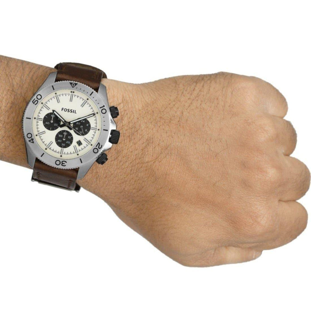 Fossil Retro Traveler Chronograph White Dial Brown Leather Strap Watch for Men - CH2886 Buy Now By Fossil
