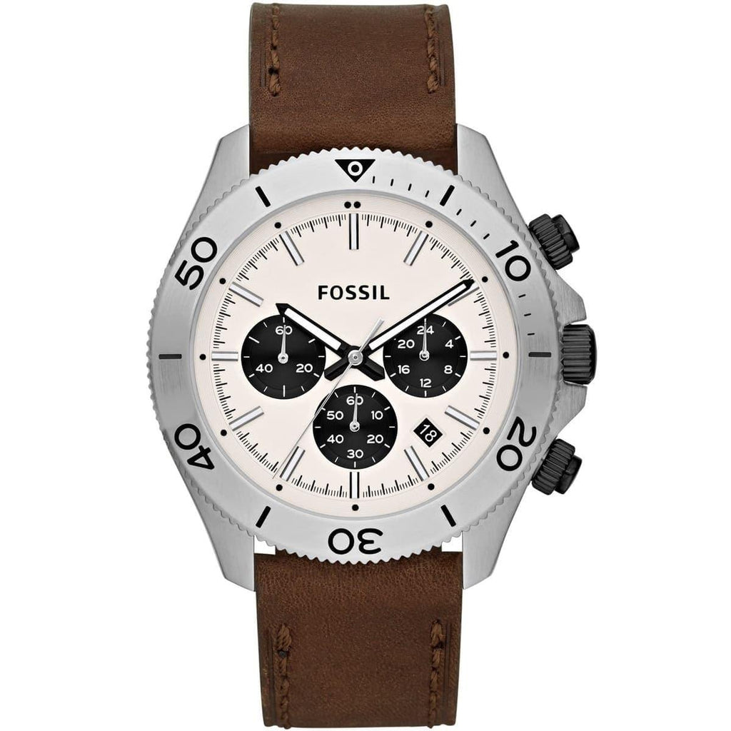 Fossil Retro Traveler Chronograph White Dial Brown Leather Strap Watch for Men - CH2886 Buy Now By Fossil