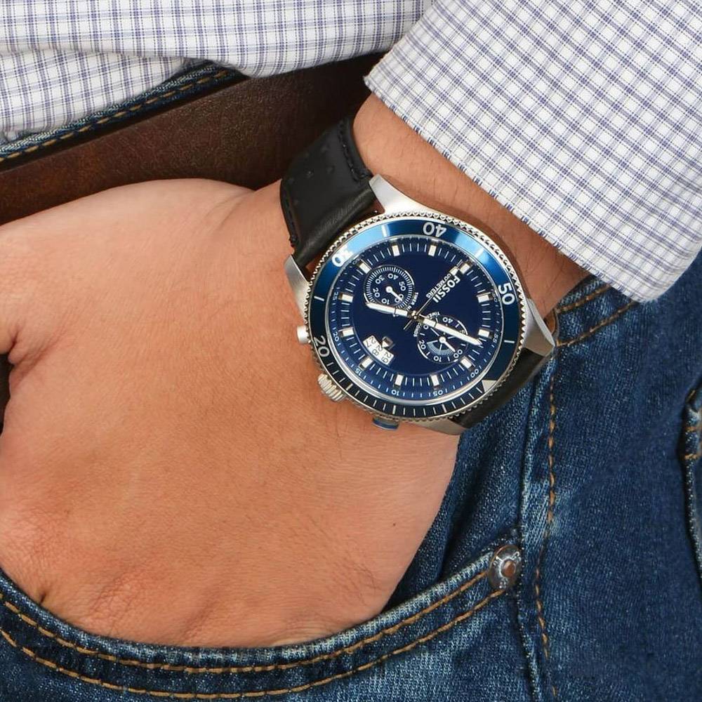 Fossil Wakefield Chronograph Blue Dial Black Leather Strap Watch for Women - CH2945 Buy Now By Fossil