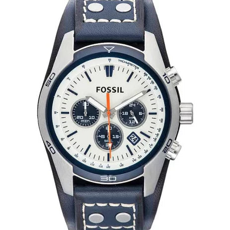 Fossil Coachman Chronograph White Dial Blue Leather Strap Watch for Men - CH3051 Buy Now By Fossil