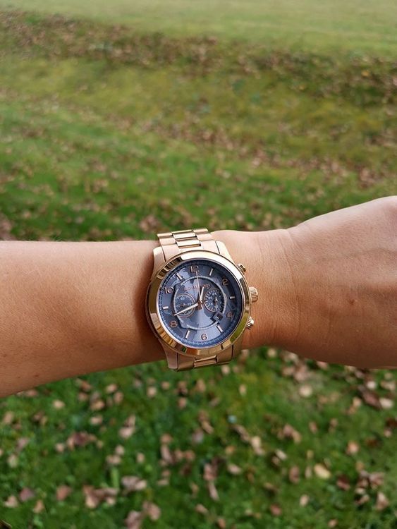 Michael Kors Runway Stop Hunger Quartz Blue Dial Rose Gold Steel Strap Watch For Men - MK8358 Buy Now By Michael Kors