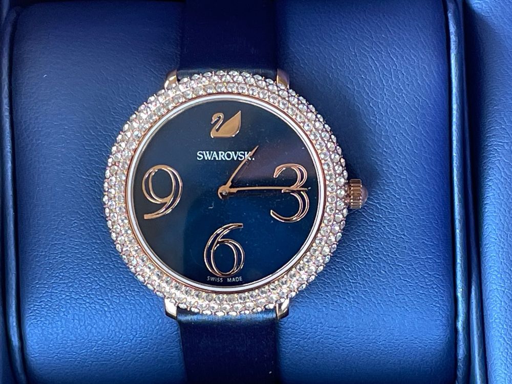 Swarovski Crystal Frost Blue Dial Blue Leather Strap Watch for Women - 5484061 Buy Now By Swarovski