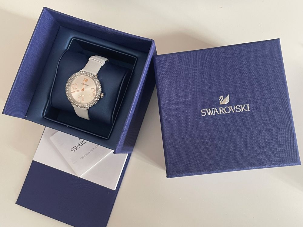 Swarovski Crystal Frost Silver Dial White Leather Strap Watch for Women - 5484070 Buy Now By Swarovski