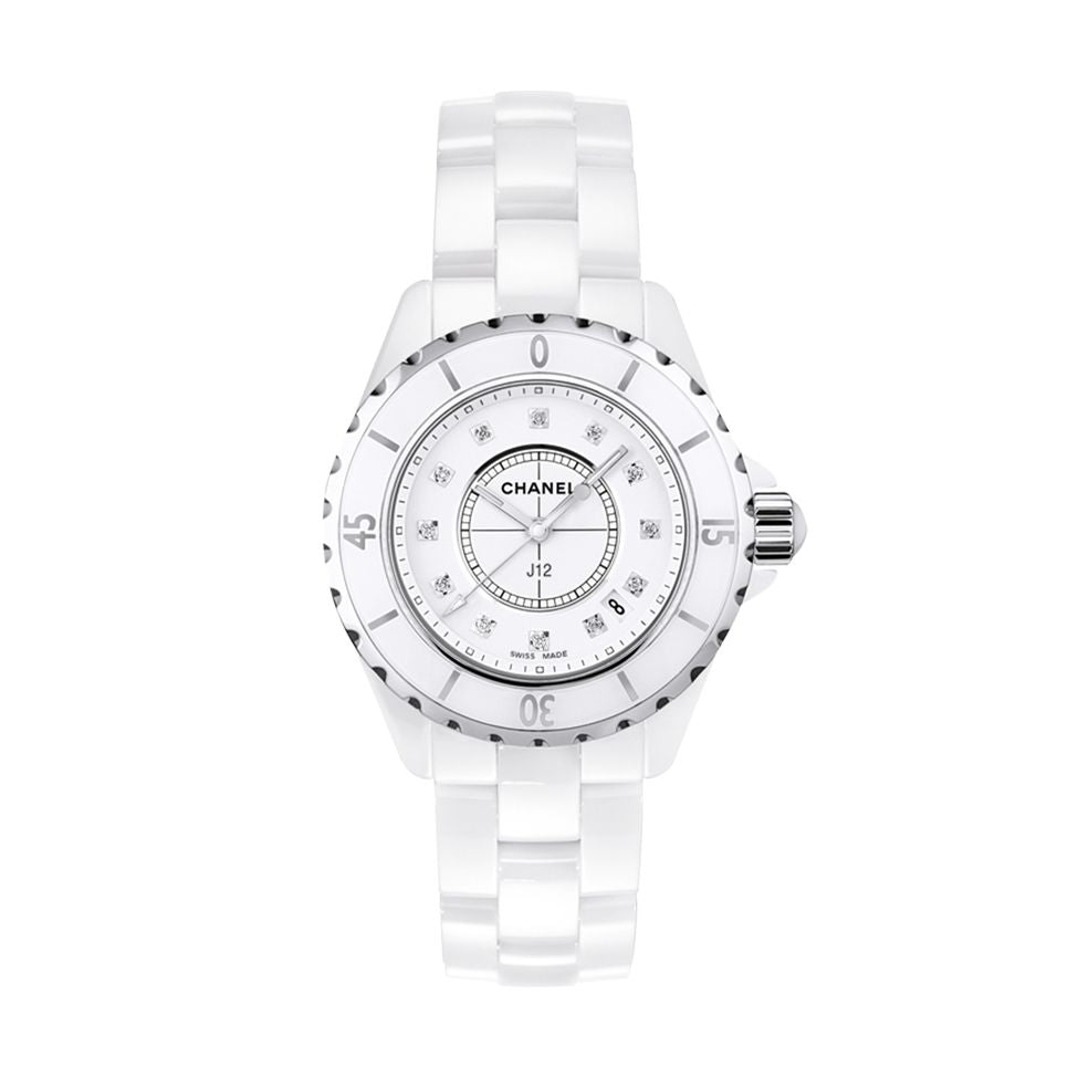 Chanel J12 Diamonds Ceramic White Dial White Steel Strap Watch for Women - J12 H1628 Buy Now By Chanel