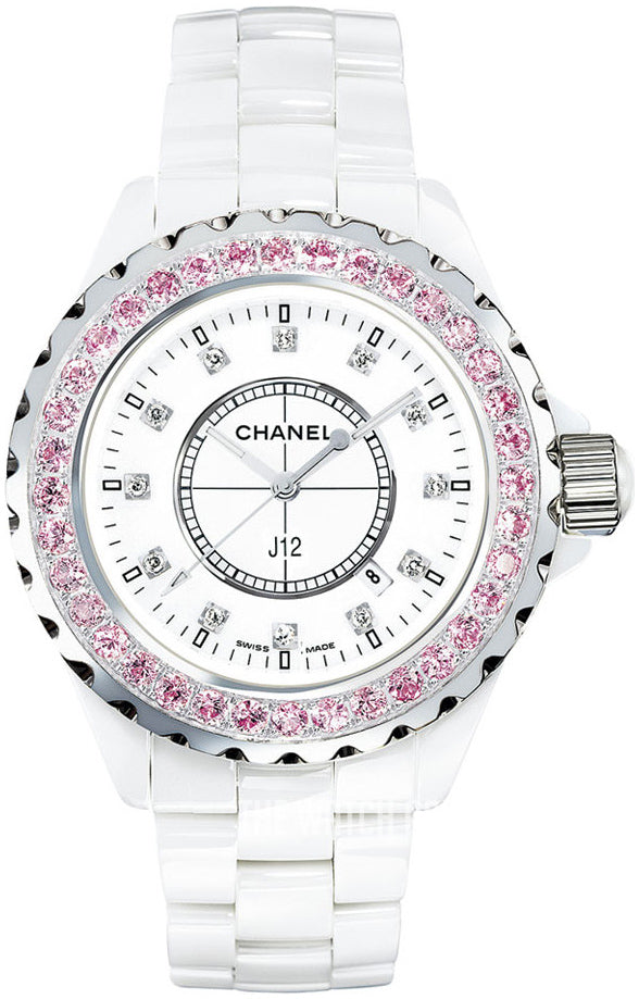 Chanel J12 Sapphire Bezel Ceramic White Dial White Steel Strap Watch for Women - J12 H2010 Buy Now By Chanel