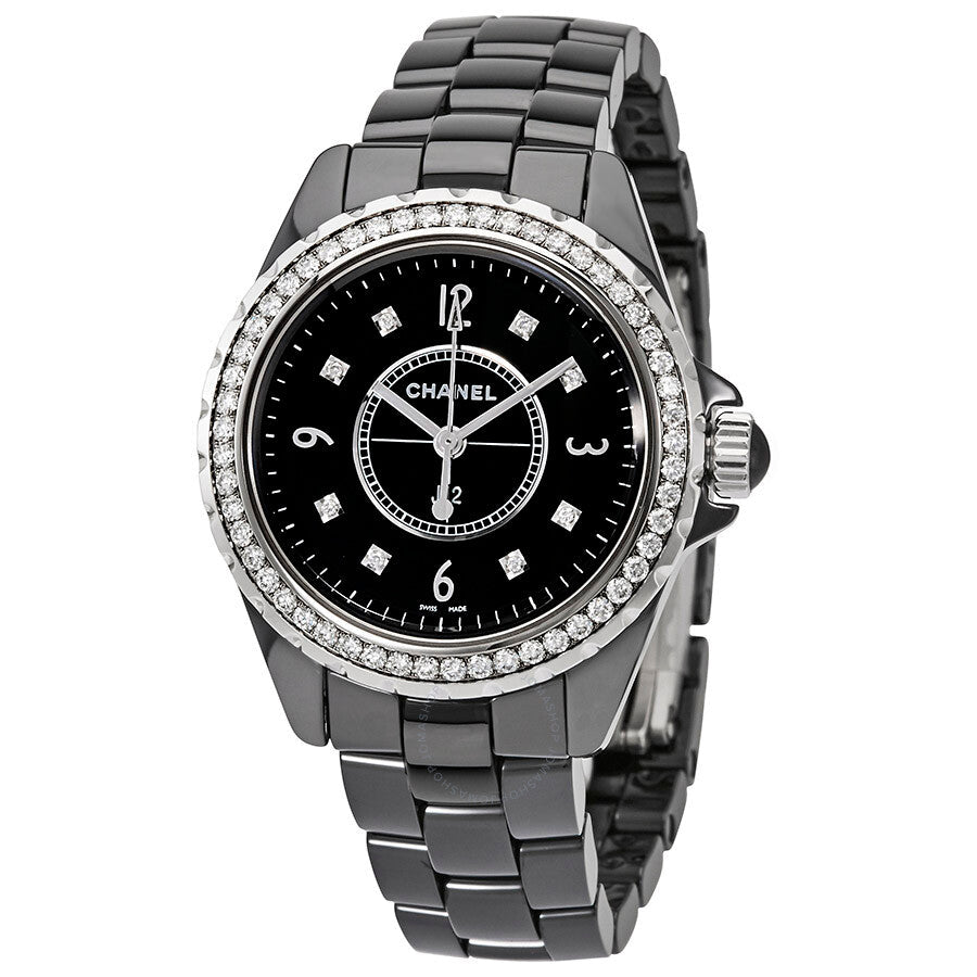 Chanel J12 Diamonds Ceramic Black Dial Black Steel Strap Watch for Women - J12 H3108 Buy Now By Chanel