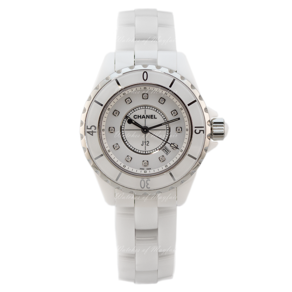 Chanel J12 Diamonds Ceramic White Dial White Steel Strap Watch for Women - J12 H1628 Buy Now By Chanel