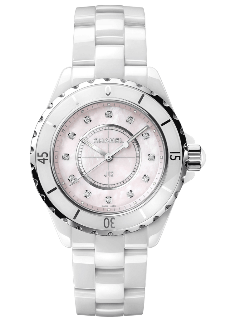 Chanel J12 Quartz Diamonds Pink Dial White Steel Strap Watch for Women - J12 H5513 Buy Now By Chanel