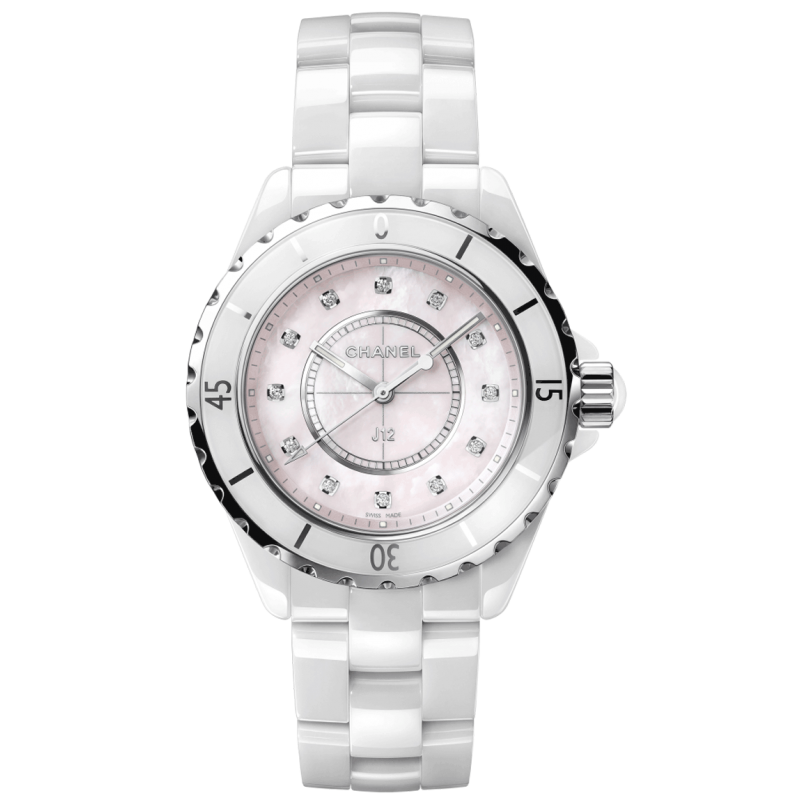 Chanel J12 Quartz Diamonds Pink Dial White Steel Strap Watch for Women - J12 H5513 Buy Now By Chanel