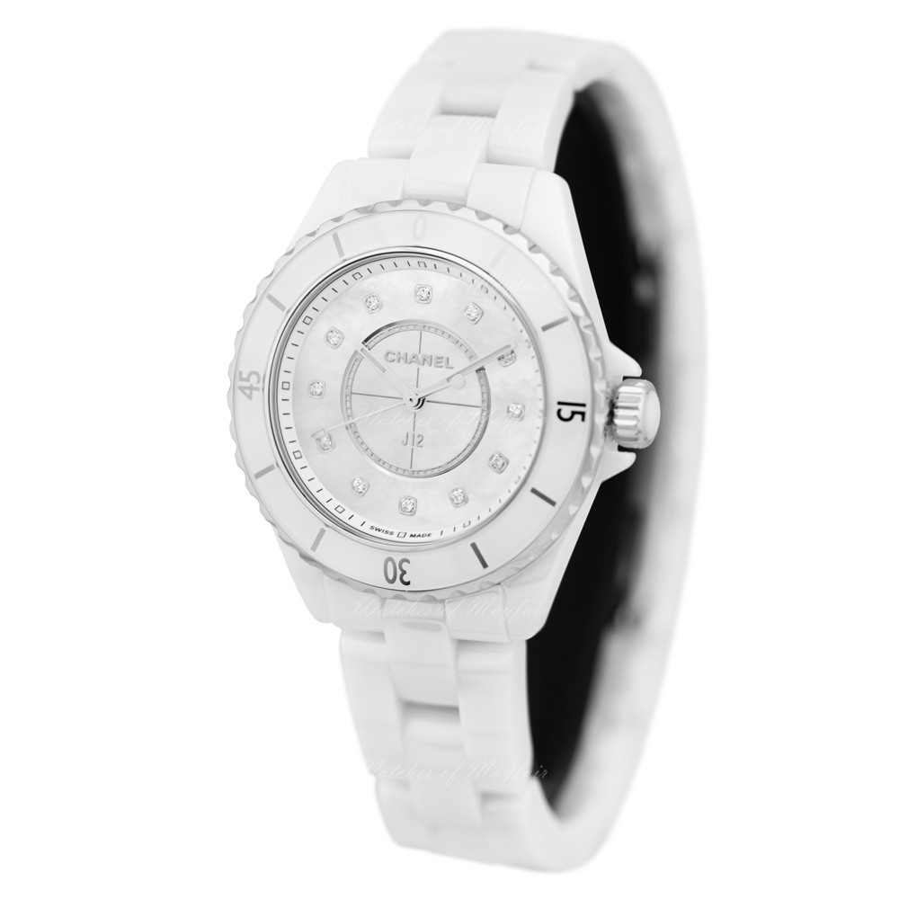 Chanel J12 Diamonds Mother of Pearl White Dial White Steel Strap Watch for Women - J12 H5704 Buy Now By Chanel