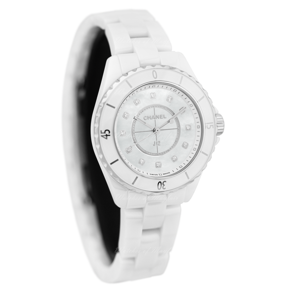 Chanel J12 Diamonds Mother of Pearl White Dial White Steel Strap Watch for Women - J12 H5704 Buy Now By Chanel