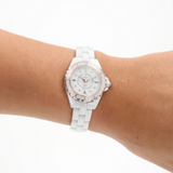 Chanel J12 Quartz Diamonds Ceramic White Dial White Steel Strap Watch for Women - J12 H4466 Buy Now By Chanel