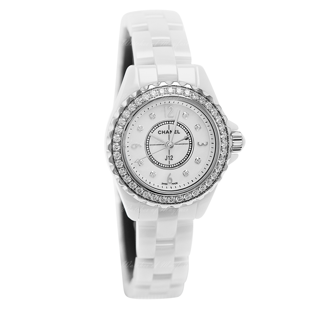 Chanel J12 Diamonds Quartz White Dial White Steel Strap Watch for Women - J12 H2572 Buy Now By Chanel