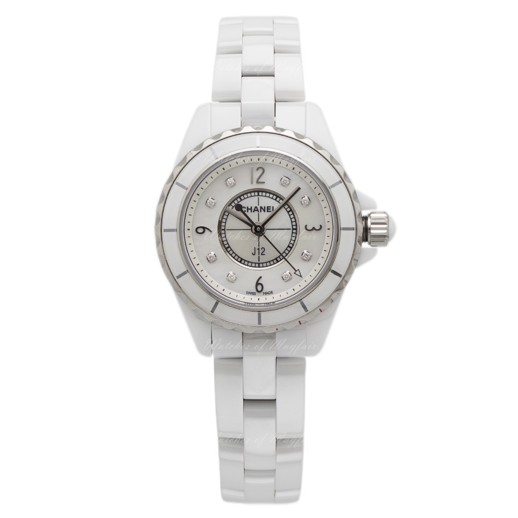 Chanel J12 Diamonds Quartz Mother of Pearl White Dial White Steel Strap Watch for Women - J12 H2570 Buy Now By Chanel