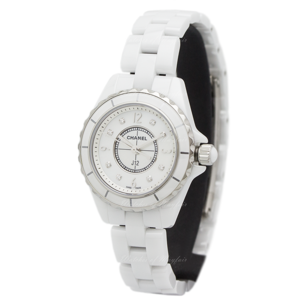 Chanel J12 Diamonds Quartz Mother of Pearl White Dial White Steel Strap Watch for Women - J12 H2570 Buy Now By Chanel