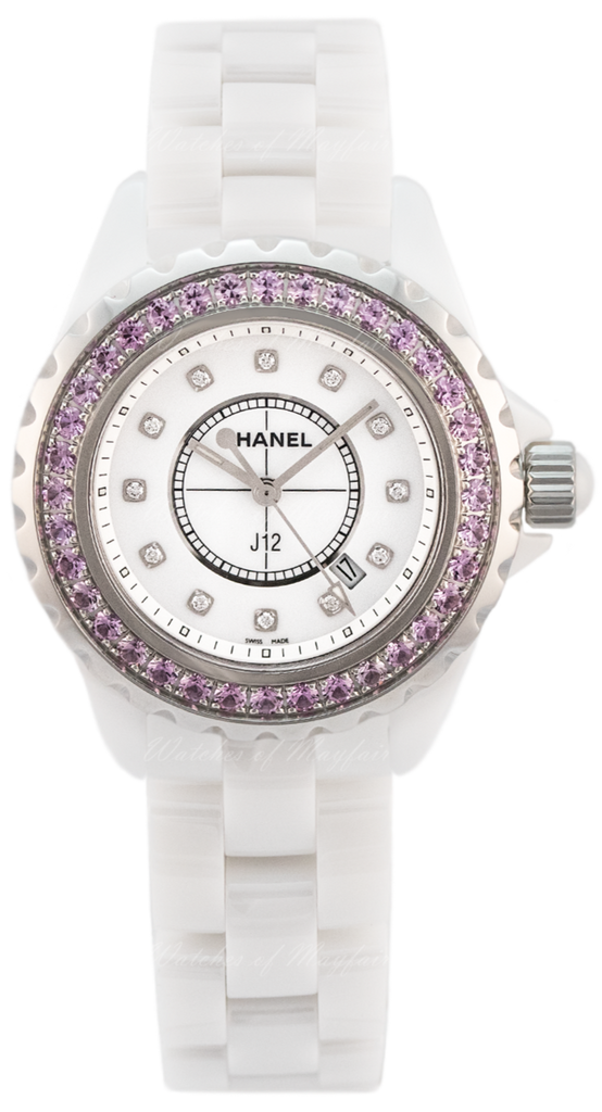 Chanel J12 Sapphire Bezel Ceramic White Dial White Steel Strap Watch for Women - J12 H2010 Buy Now By Chanel