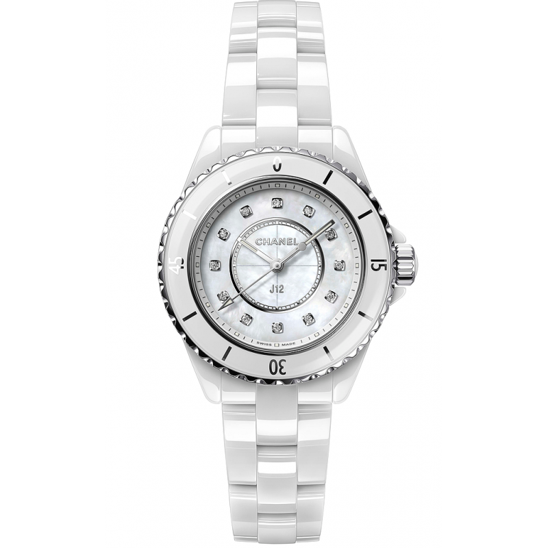 Chanel J12 Diamonds Mother of Pearl White Dial White Steel Strap Watch for Women - J12 H5704 Buy Now By Chanel