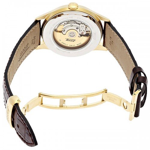 Tissot T Classic Le Locle Automatic Gold Dial Maroon Leather Strap Watch For Men - T41.5.413.73 Buy Now By Tissot