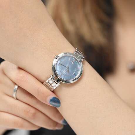 Tissot T Lady Flamingo Mother of Pearl Blue Dial Silver Steel Strap Watch For Women - T094.210.11.121.00 Buy Now By Tissot