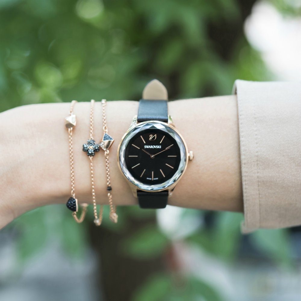 Swarovski Octea Nova Grey Dial Grey Leather Strap Watch for Women - 5295358 Buy Now By Swarovski