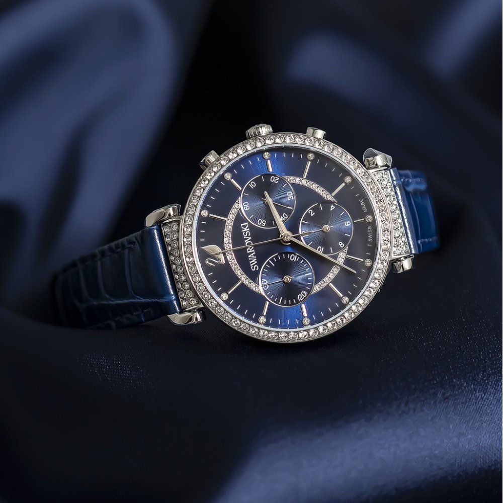 Swarovski Passage Chrono Crystal Blue Dial Blue Leather Strap Watch for Women - 5580342 Buy Now By Swarovski