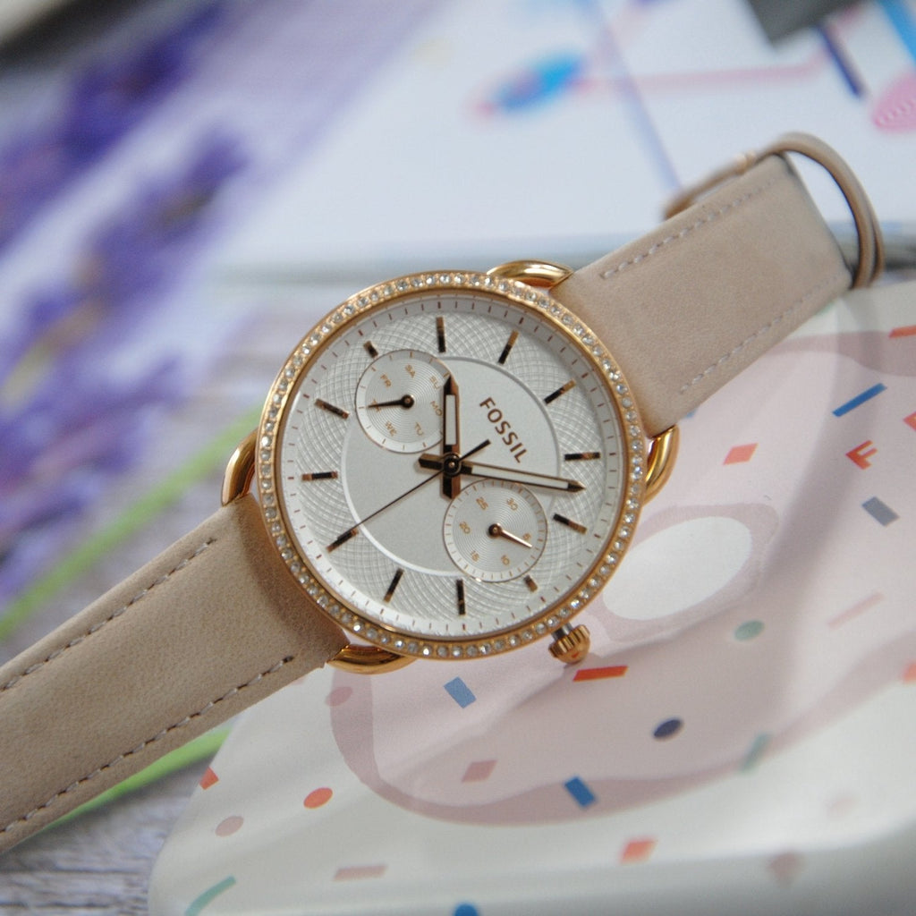 Fossil Tailor Quartz White Dial Pink Leather Strap Watch for Women - ES4393 Buy Now By Fossil