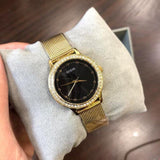 Guess Chelsea Crystals Black Dial Gold Mesh Bracelet Watch For Women - W0647L8 Buy Now By Guess