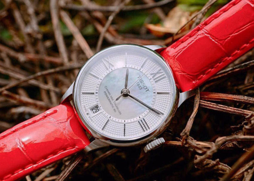 Tissot Chemin Des Tourelles Automatic Mother of Pearl White Dial Red Leather Strap Watch For Women - T099.207.16.118.00 Buy Now By Tissot
