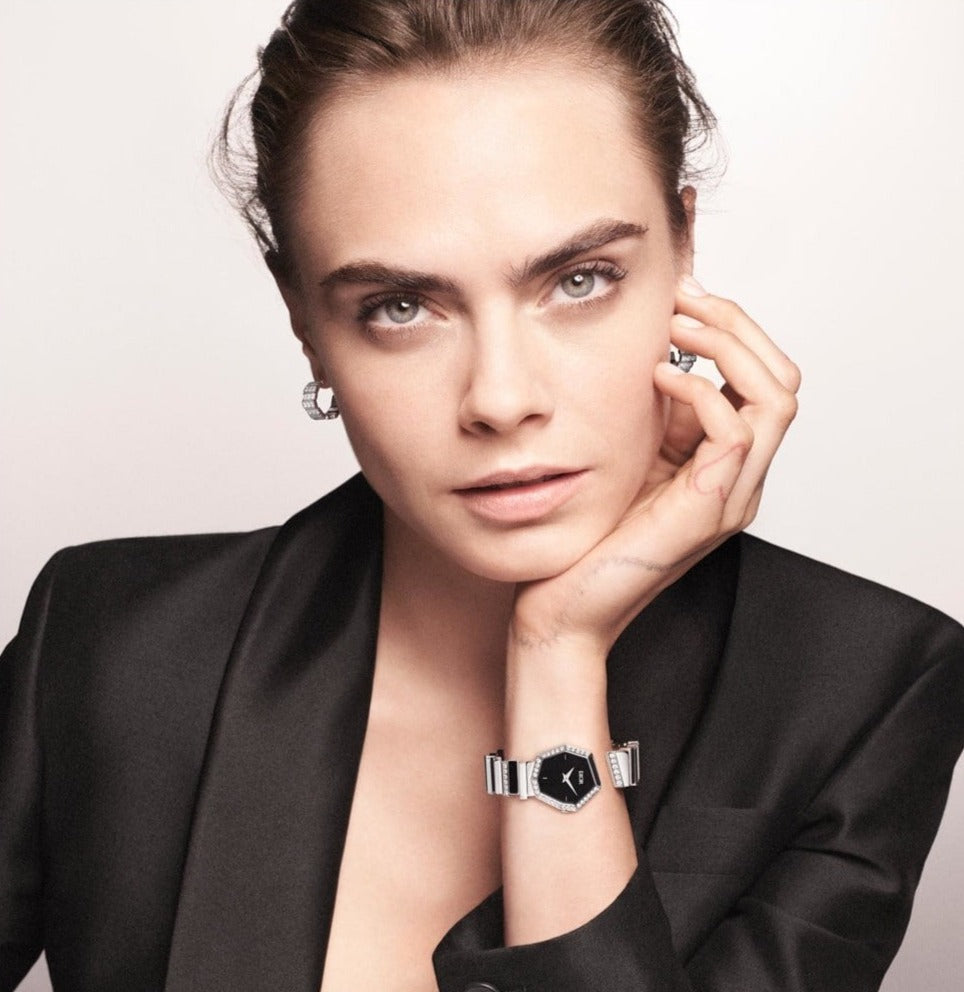 Dior Gem Dior Mother of Pearl Diamonds Black Dial Silver Steel Strap Watch for Women - CD18111X1058 Buy Now By Dior